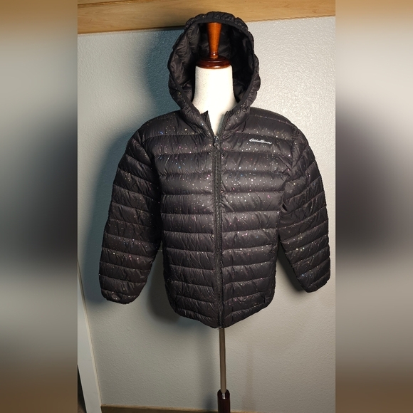 Girls Eddie Bauer Sparkle Black Puffer Jacket with Hood Size XL 16 - Picture 7 of 12